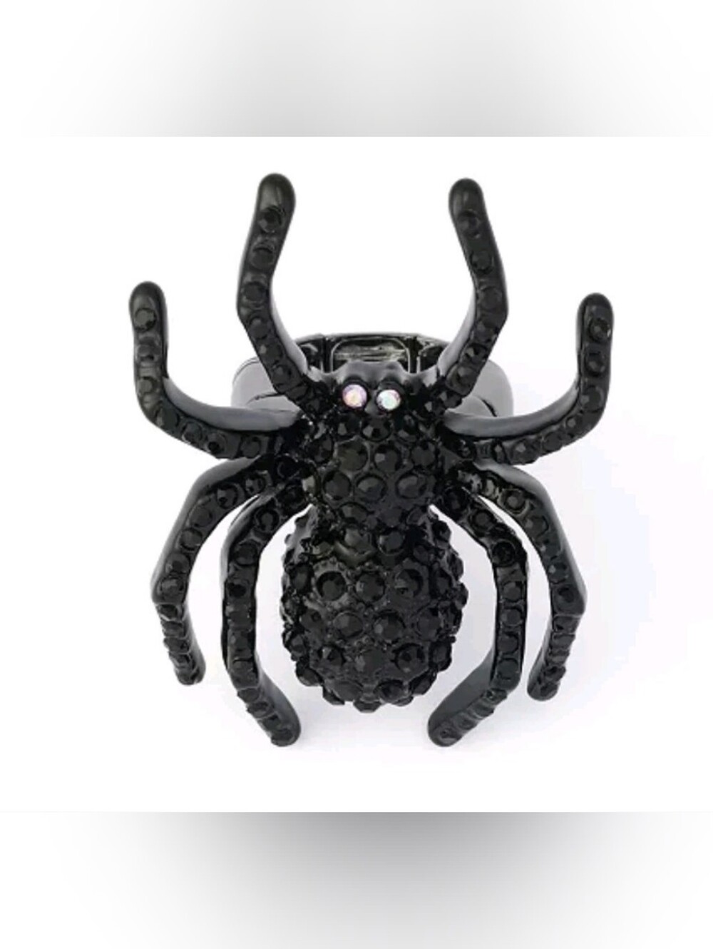 Betsey Johnson Black Crystal Encrusted Spider Cocktail Stretch Ring, NEW IN BOX